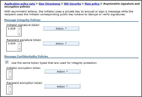 Asymmetric signature and encryption policies